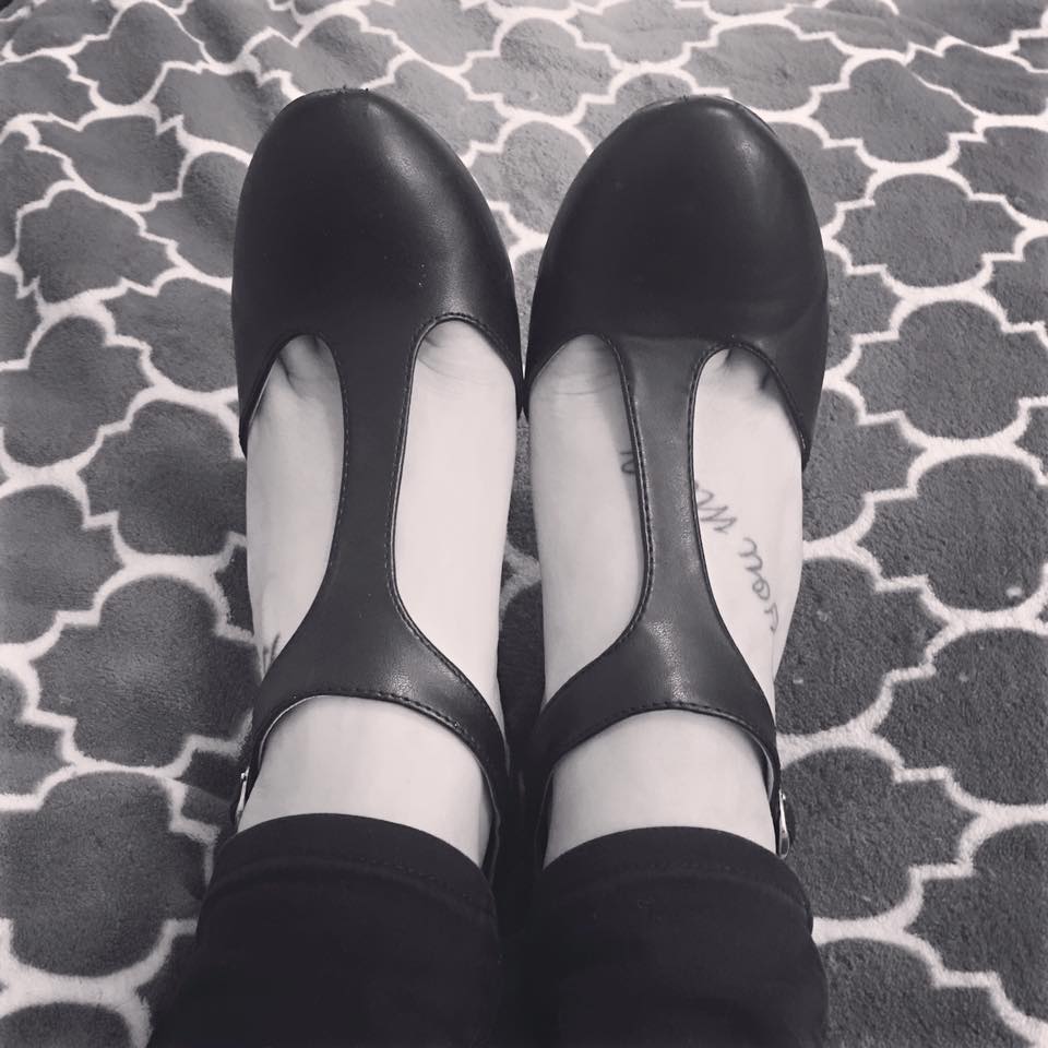 Formal Rounded Toe Black T-Strap Heels