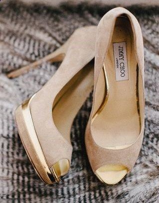 Golden Platform Peep Toe Wedding Shoes