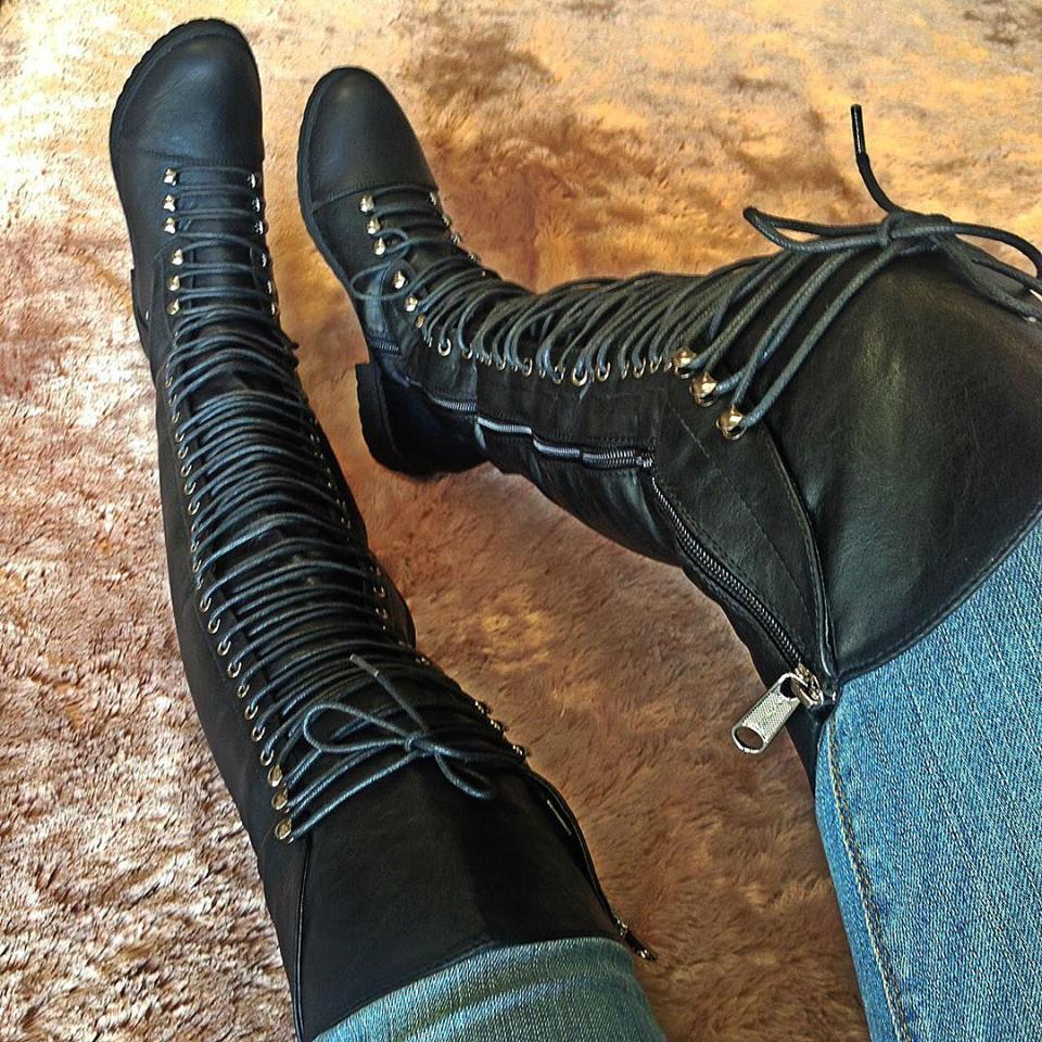 Gorgeous Black Lace Up High Thigh Boots