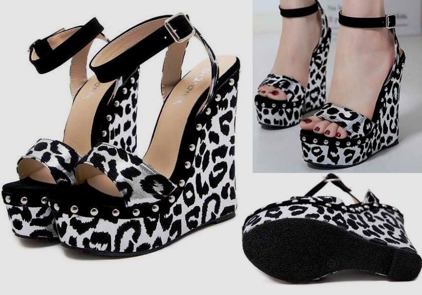 Leopard Wedge Sandals With Open Toe