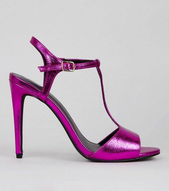 Metallic Pink T-Strap Heels
