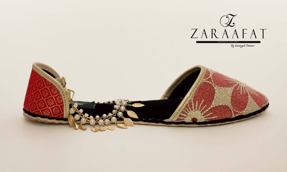 Mind Blowing Red & Golden D'Orsay Flats For Party