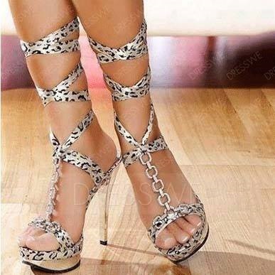 Ravishing White Leopard Grain Ankle Strap High Heel Sandals