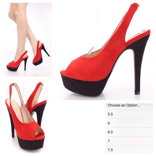 Retro Style Red & Black Faux Suede Slingback Heels