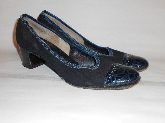 Simple Black Suede & Leather Spectator Heels