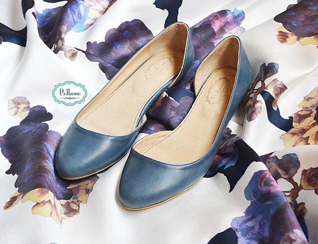 Smart Cowhide Leather Rounded Toe Blue D'Orsay Flats