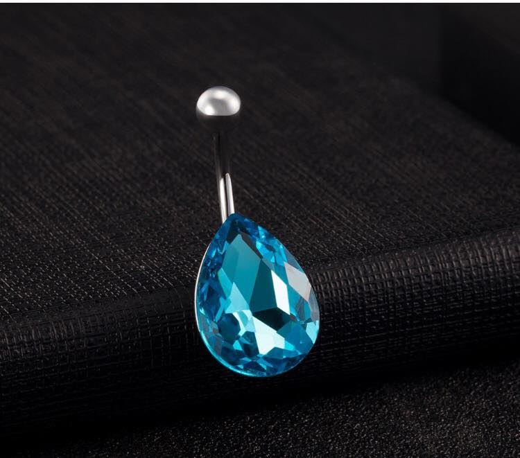 Stunning Pear Shape Blue Diamond Belly Ring