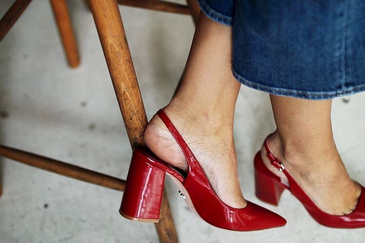 Trendy Cherry Red Sling Back Heels