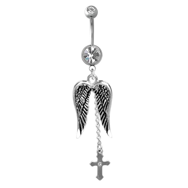 Trendy Wings & Cross Belly Button Ring