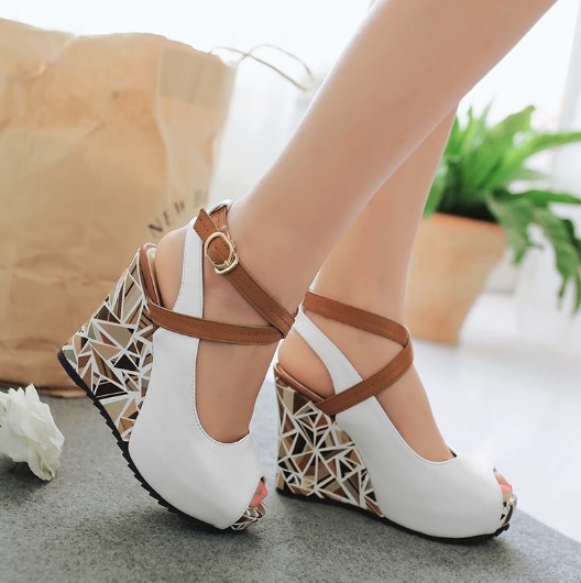 Ultimate White Sandals With Artistic Wedge Heels