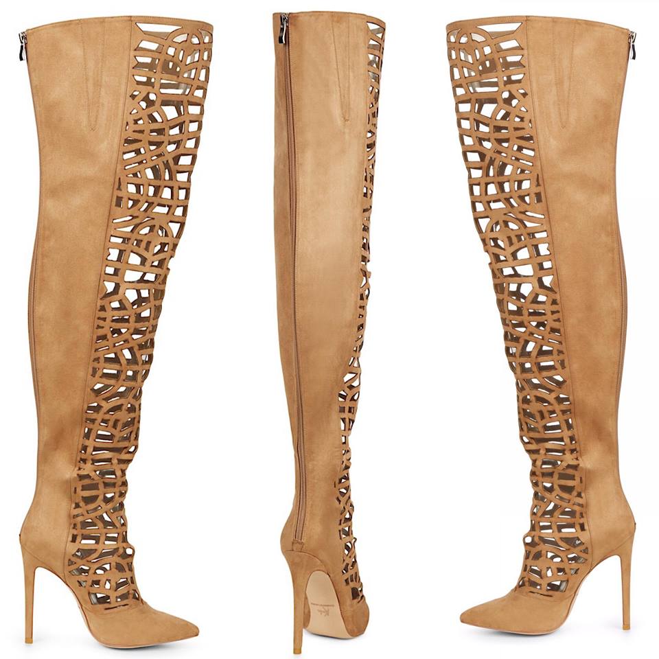 Voguish Nude Pointed Toe Stiletto Thigh High Boots