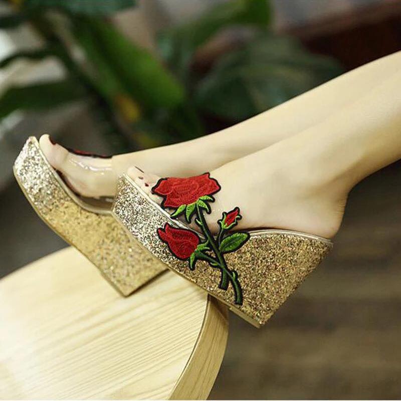 Wonderful Rose Design Wedge Heels