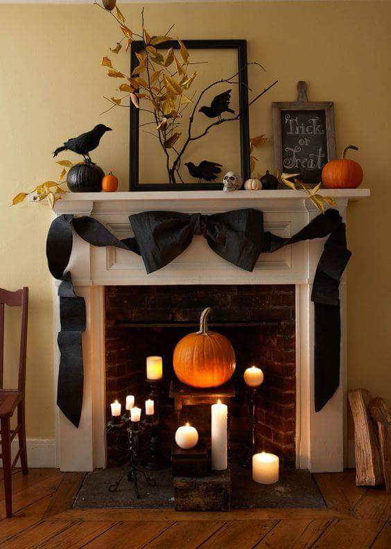 Beautiful Fall Mentle Decortion With Gigantic Black Bow