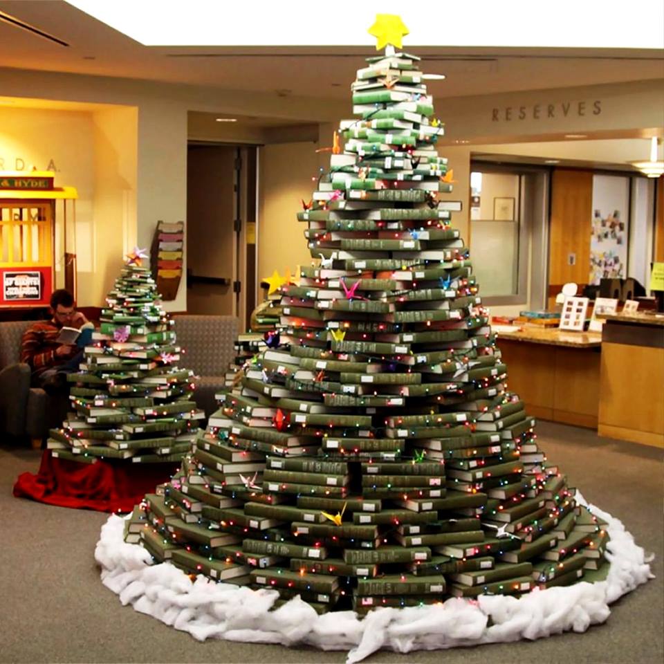 Books Stacked In Shape Of Tree With LED