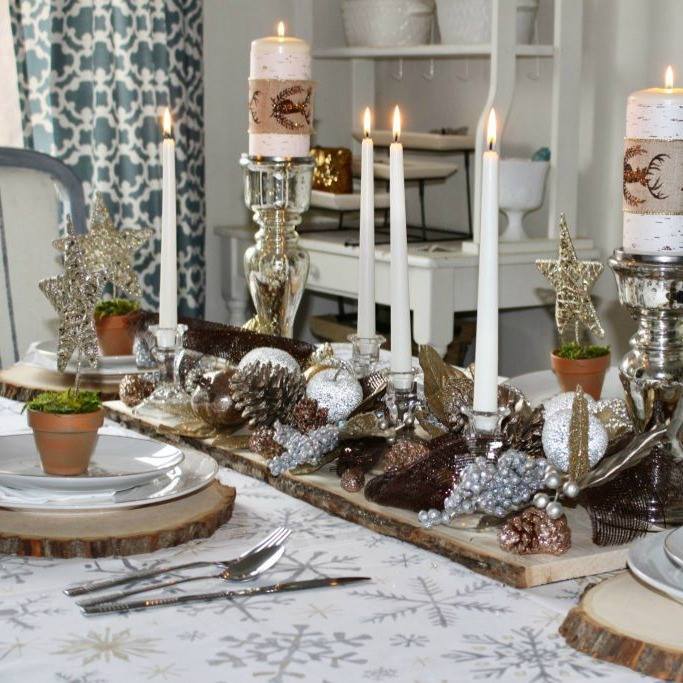 Charming Rustic Touch Table Decoration With Silver, Gold And Copper Metals