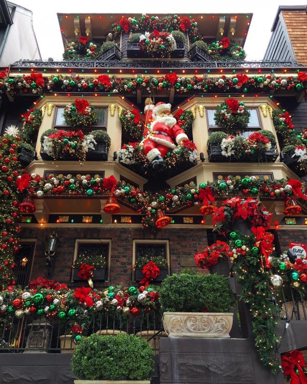 Christmas lights, flowers and ornaments on the building. Pic by itsmeviv28