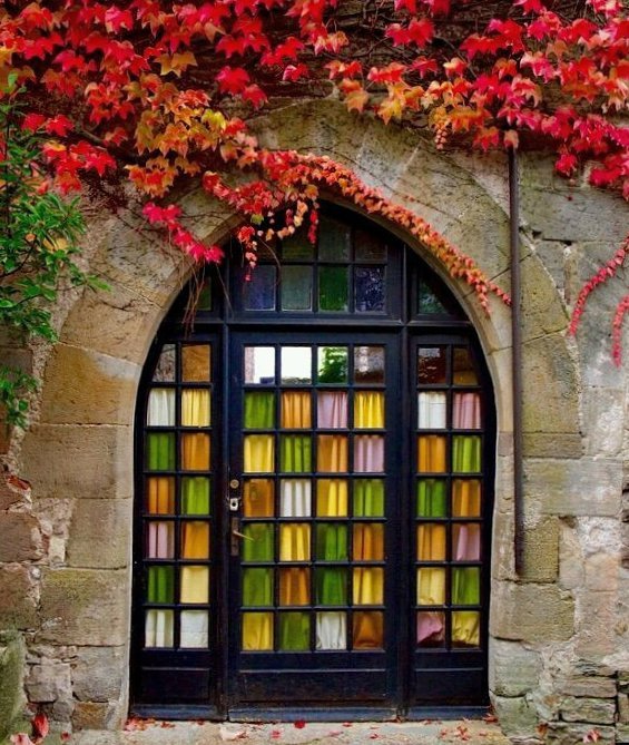 Colorful Front Door Design With Beautiful Flowers