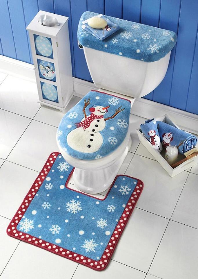 Fabulous Snowman Bathroom Toilat Seat Cover And Rug Set