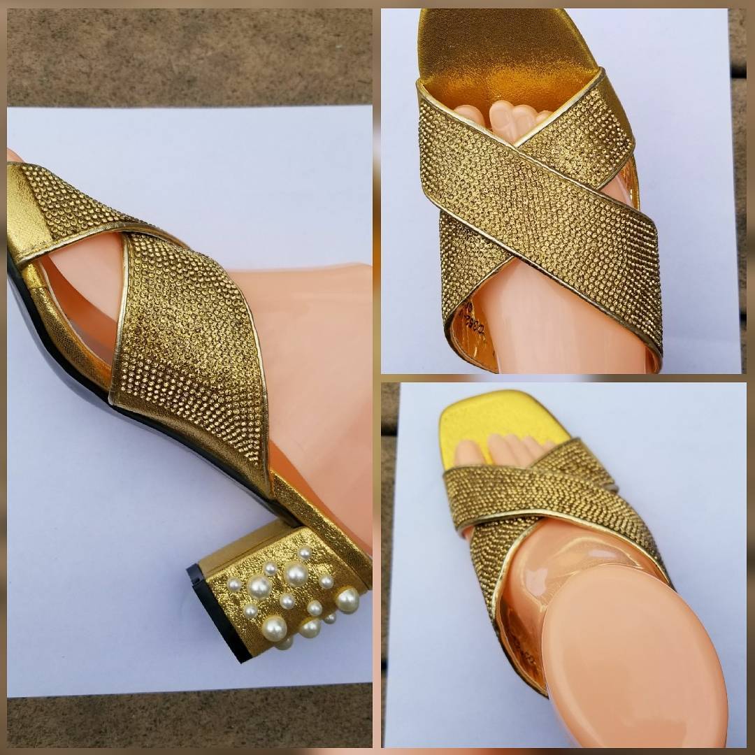 Golden Crisscross Design Comfortable Heels