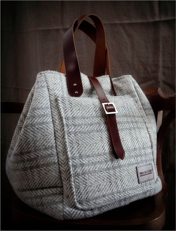 Grey Heavy Fabric Serra Tote Bag With Brown Bag