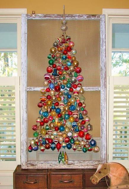 Ornaments Arranged In Shape Of Tree