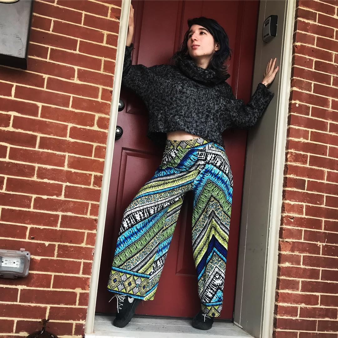 Amazing Dark Grey Cowlneck Crop Sweater Paired With Printed Pant