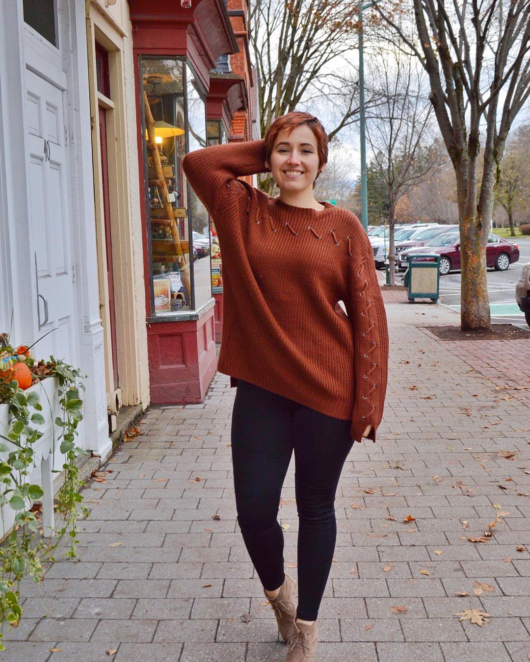 Cool Brick Color Oversize Sweater Paired With Black Jeans