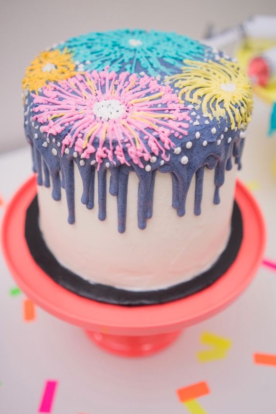 Neon Firework New Year Eve Party Cake