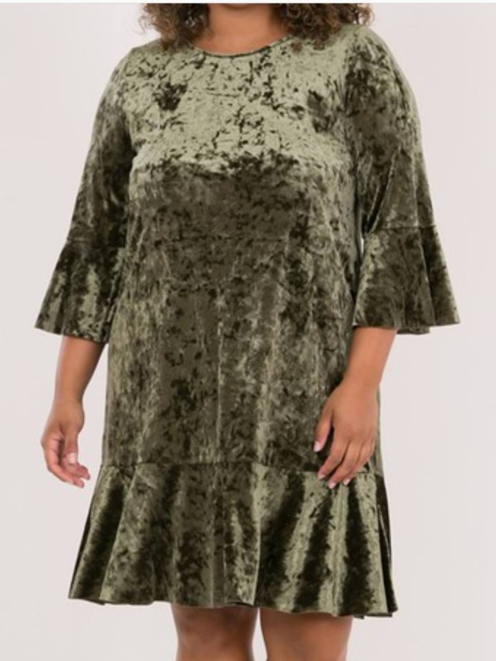 Olive Green Velvet Dress For Plus Size