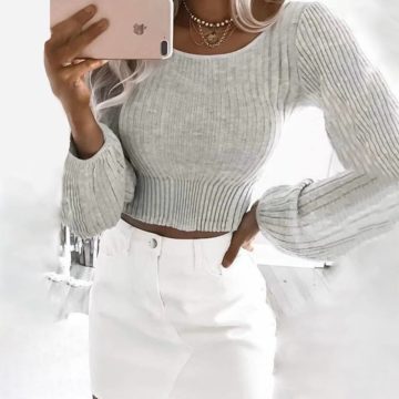 Ravishing Long Sleeves Cropped Sweater With High Waist White Jeans