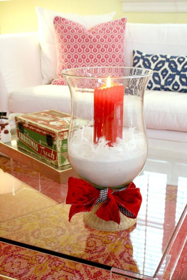 Rocking Red Candle With White Sand In Glass Hurricane