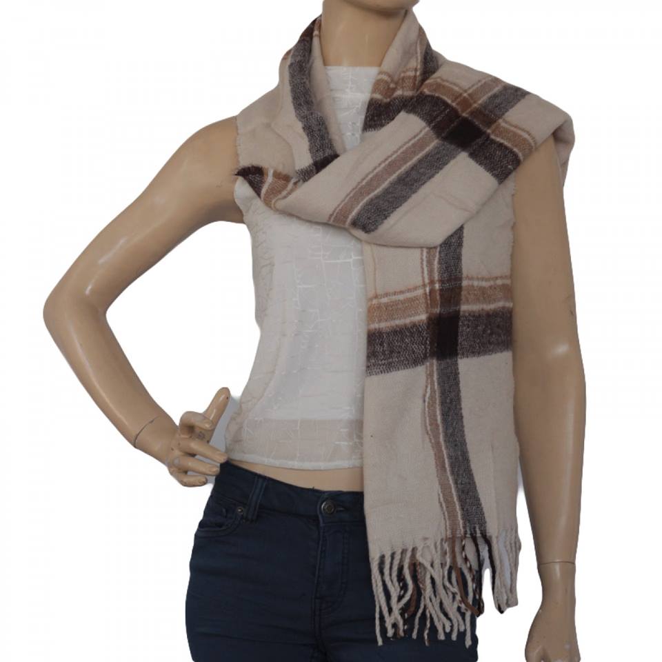 Simple Cream Check Scarf For Winters