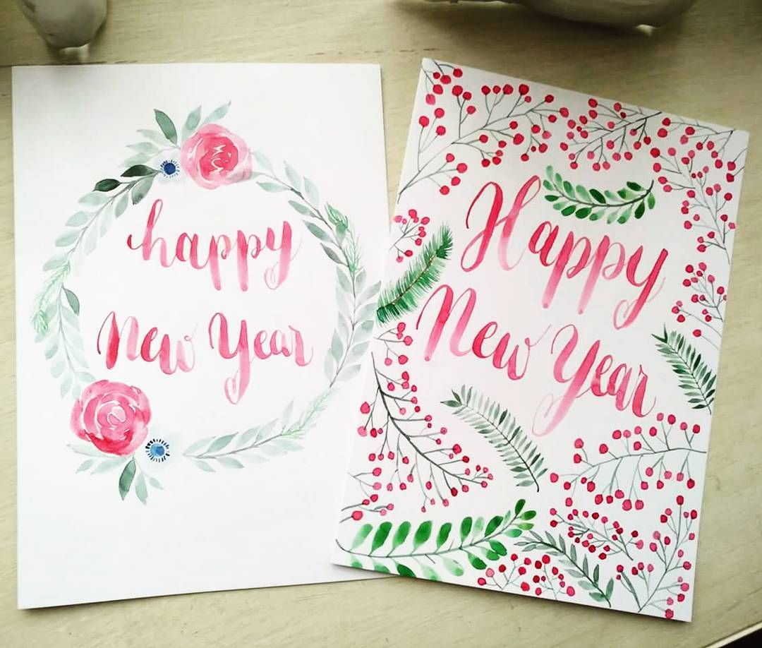 Wonderful Watercolor New Year Card For Loved One