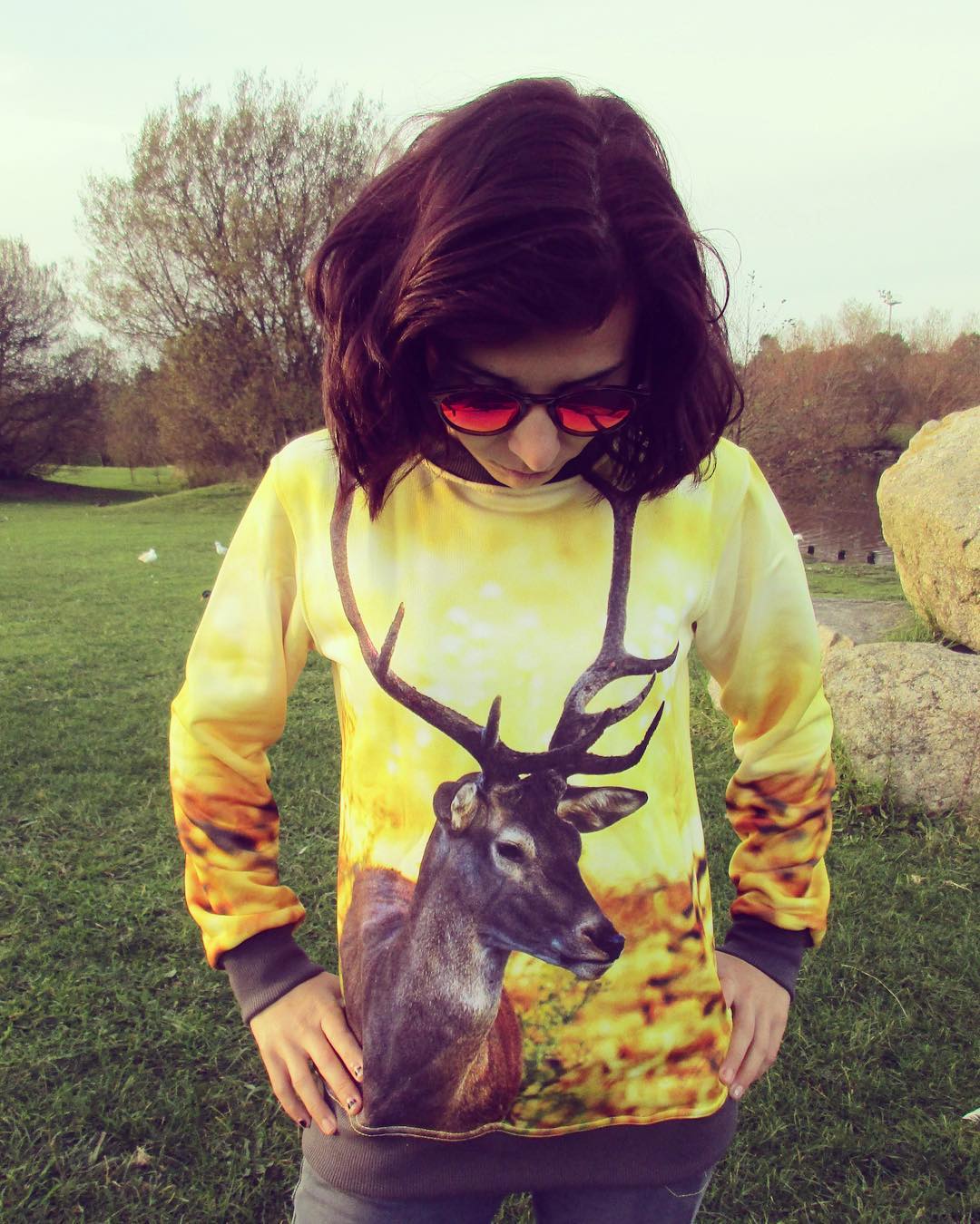 Adorable Deer Print Yellow Sweatshirt
