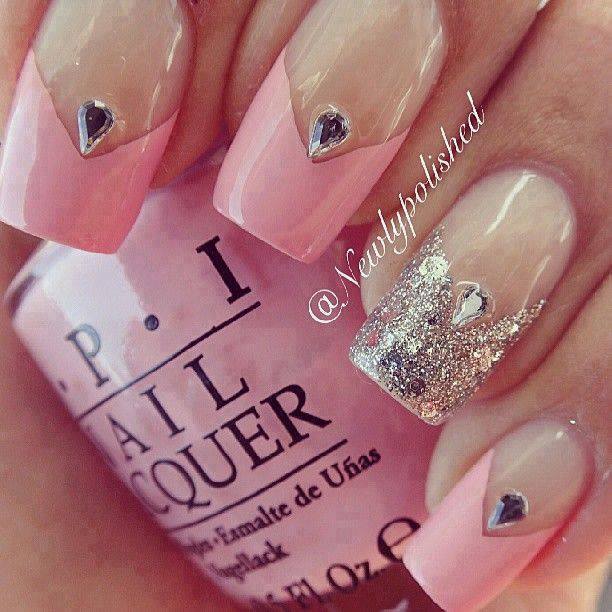Baby Pink Nails With Glitter