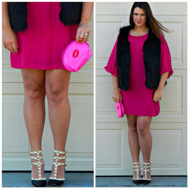 Exclusive Hot Pink Short Dress With Fur Half Sleeves Jacket for Plus Size