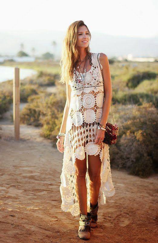Eye-Catching White Crochet Boho Dress Perfect For Beach Party