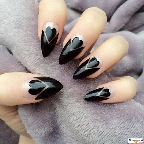Fabulous Black Acrylic Nails With Heart