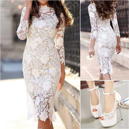 Feminine White Lacy Dress With Matching Ankle Strap Shoes