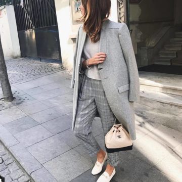 Gorgelos Grey Formal Wear With Handbag And White Shoes