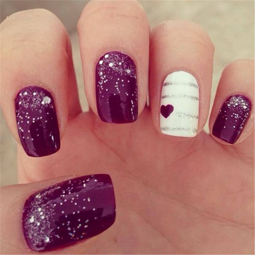 Marvelous Purple Nails With Glitter