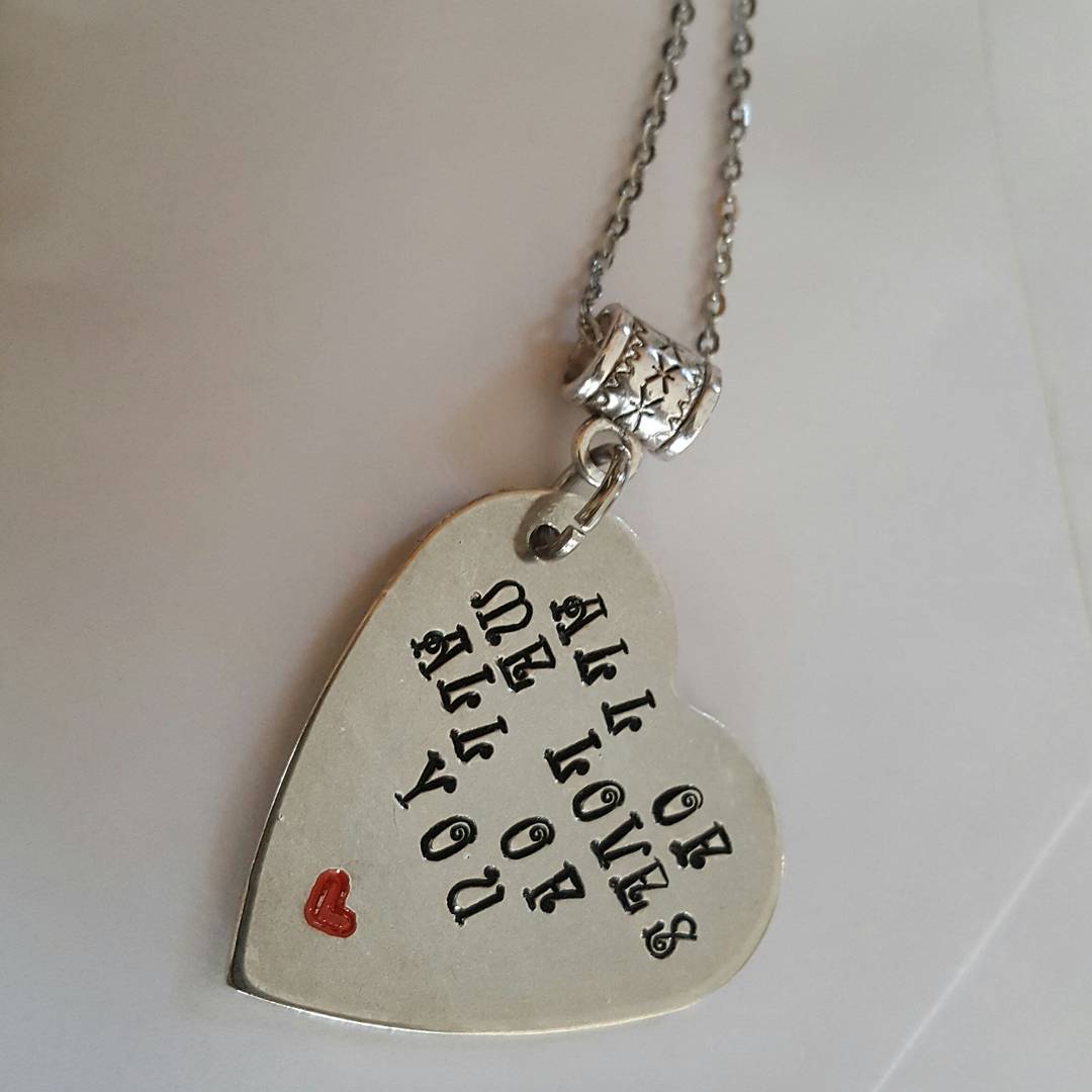 Pewter Hand Stamped Heart Shape Necklace