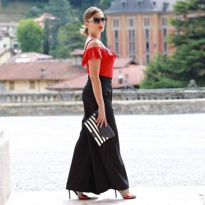 Red Off The Shoulder Top With Black Palazzo Pant