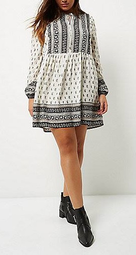 Short White Hippie Style Full Sleeves Midi With Peep Toe Leather Shoes