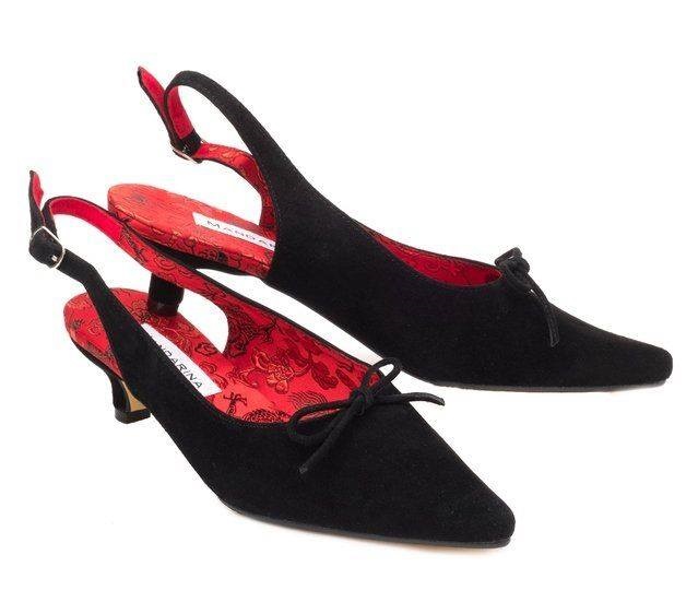 Suede Black & Red Kitten Heels