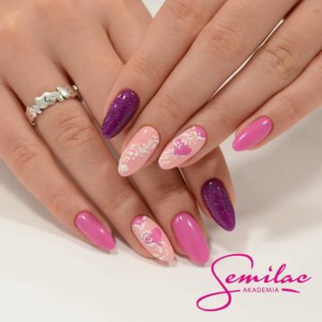 Superb Pink And Purple Nails With Stylish Heart