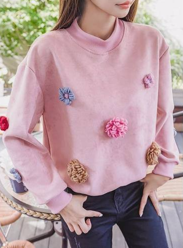Ultimate Pompom Flowers Embellished Sweatshirt