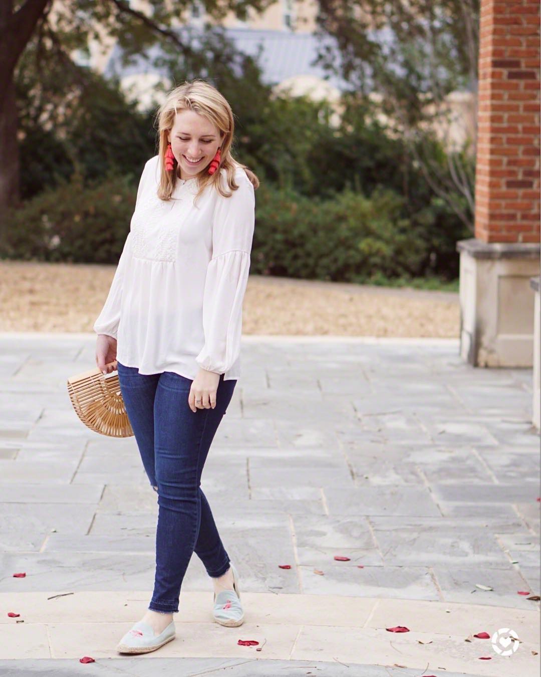 Adorable White Top With Denim Jeans And Flats