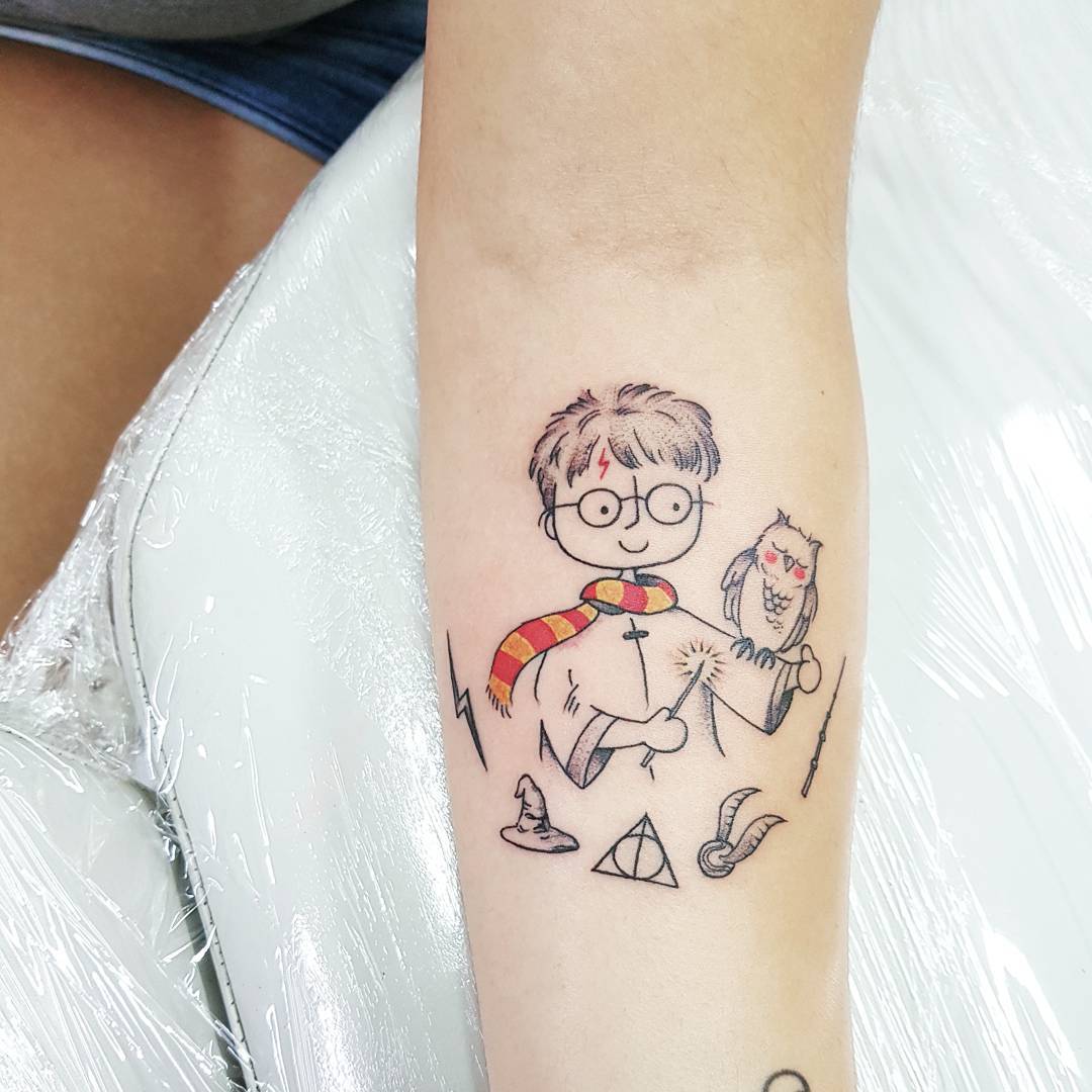 Cool Harry Potter Sketch With Symbols On Arm