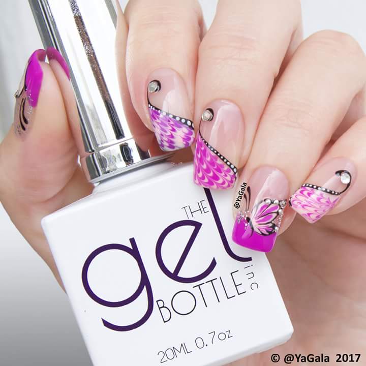 Cute Textured Magenta Nail Art With Butterfly